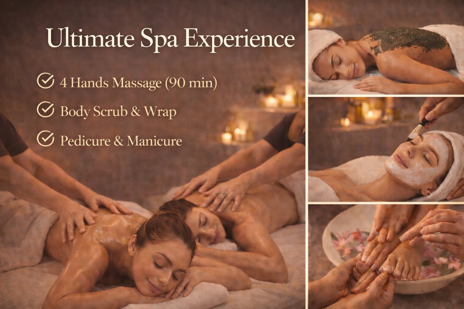 Any Duo (90) + Scrub + Wrap + Pedi  Mani